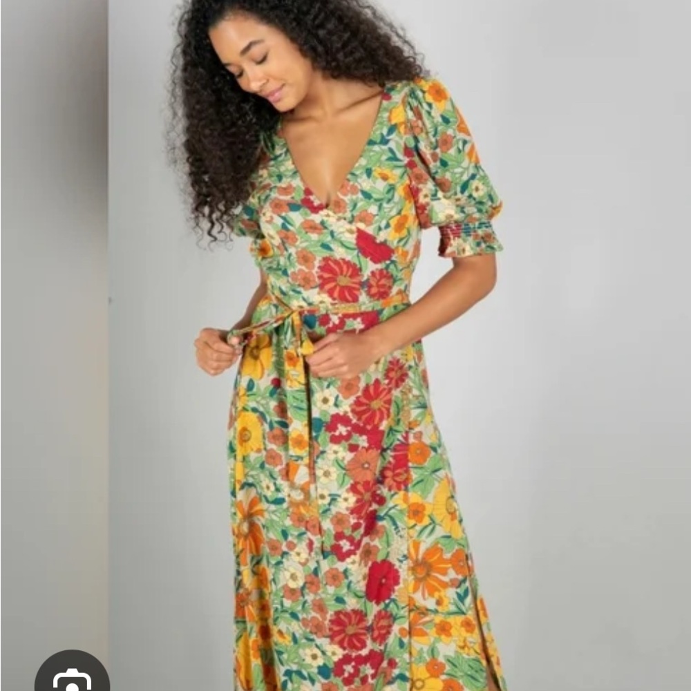 NATURAL LIFE Yellow Green Puff Sleeve V-Neck Sundress